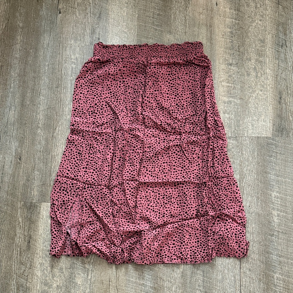 LOFT Pink and Black Polka Dot A-Line Skirt